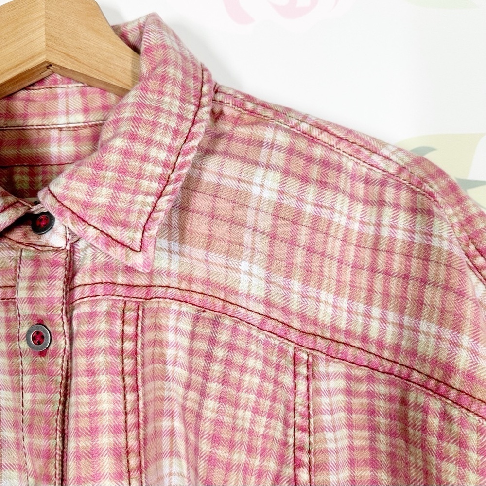 NEW Free People Pink Plaid Long Sleeve Button Down Shirt Top S - Picture 4 of 11